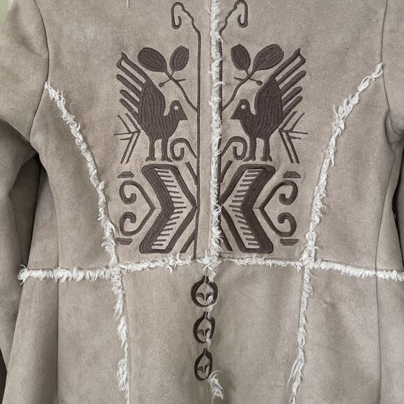 Johnny Was Biya Coat Womens XS Faux Fur Embroidered Open Front Jacket Boho *READ - Picture 3 of 15